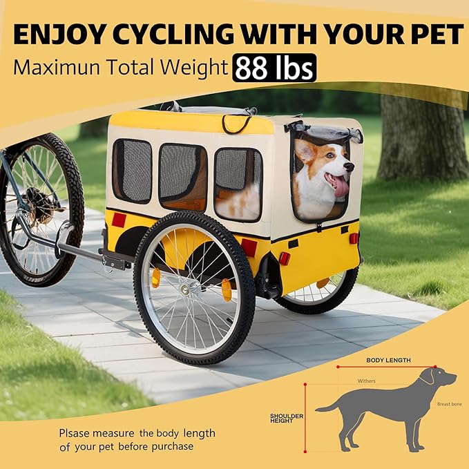 Pet Bike Trailer for Dogs, 88LBS Capacity Dog Bicycle Trailer with 20" Pneumatic Rubber Wheels, Multi-Directional Ventilation, Waterproof Cover, Perfect for Cycling with Pets