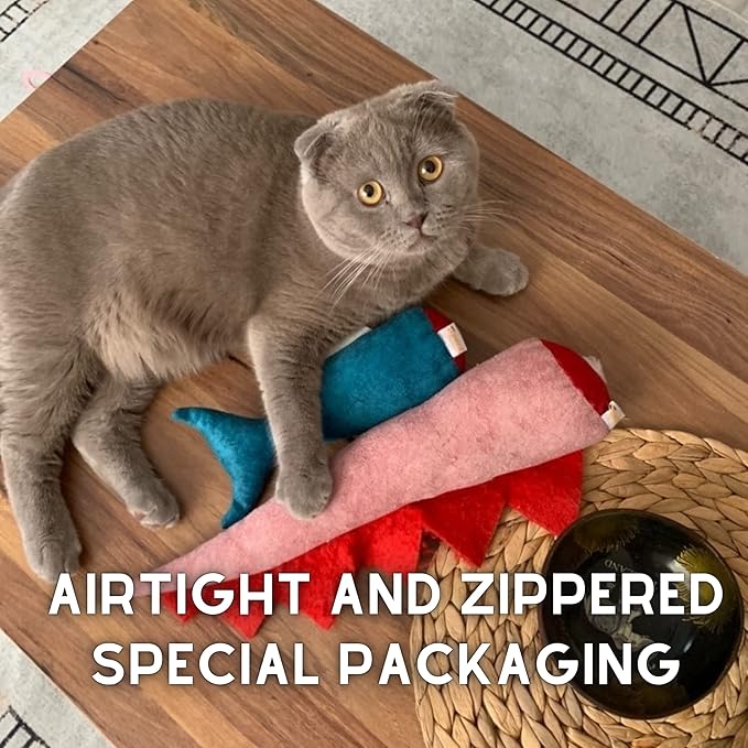 Big Fish Cat Kicker Toy - Refillable Catnip Matatabi Silvervine Filled and Help Relief Anxiety - Kitten Catnip Essentials Treats Supplies Large Interactive Chew for Indoor Cat (Blue)