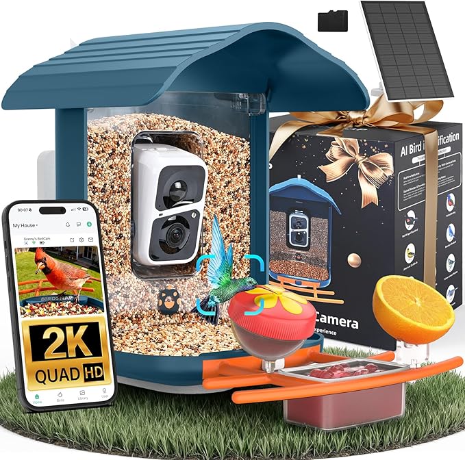 birdsnap® PAV- Bird Feeder with Camera Solar Panel, 2K HD & 64GB Card, AI Identify Bird Species Smart Bird House with Camera, Record Video Live View, Auto Capture, Ideal Gift for Birds Lover