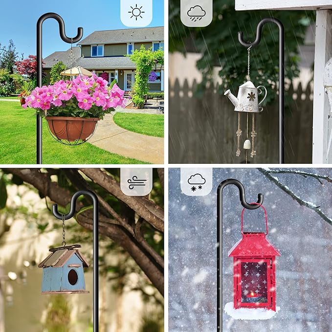 108" Shepherds Hooks for Outdoor, Extra Thick Bird Feeder Pole with 5 Prong Base, Adjustable Shepards Hook for Garden, Weddings, Hanging Plant