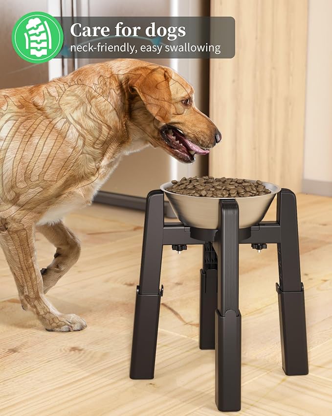 CZPET Elevated Dog Bowl, Raised Dog Bowl Stand with 51oz Stainless Steel Bowl Large Capacity, Height and Size Adjustable & Anti-Slip Stand for Large Dogs