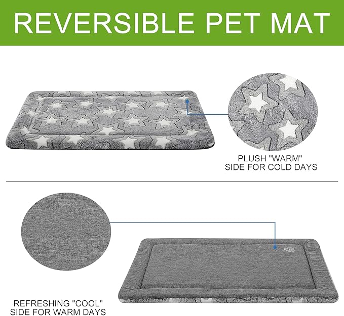 EMPSIGN Dog Crate Pad - Reversible Kennel Mat (Cool & Warm), Machine Washable, Cozy Star Pattern Sleeping Pad for Small Medium Large Dogs, All-Season Pet Bed, Suitable for 54"x37" Dog Crate, Grey