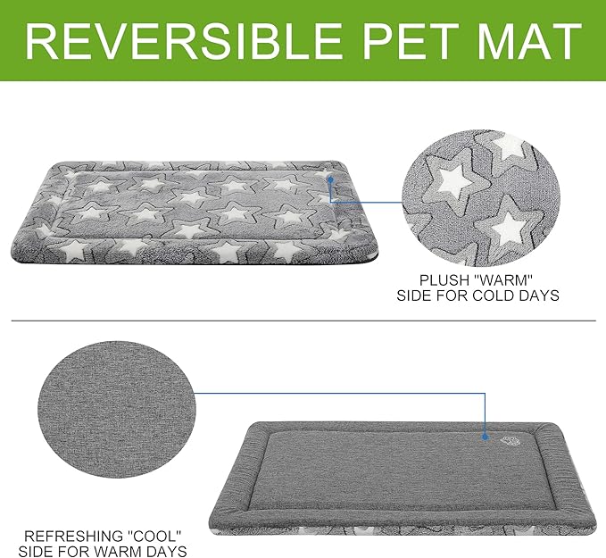 EMPSIGN Fancy Dog Bed Mat, Pet Bed Pad Reversible (Cool & Warm), Machine Washable Crate Pad, Pet Sleeping Mat for Small to XXX-Large Dogs, Grey, Star Pattern,XXL (48inch X30inch X1.1'')