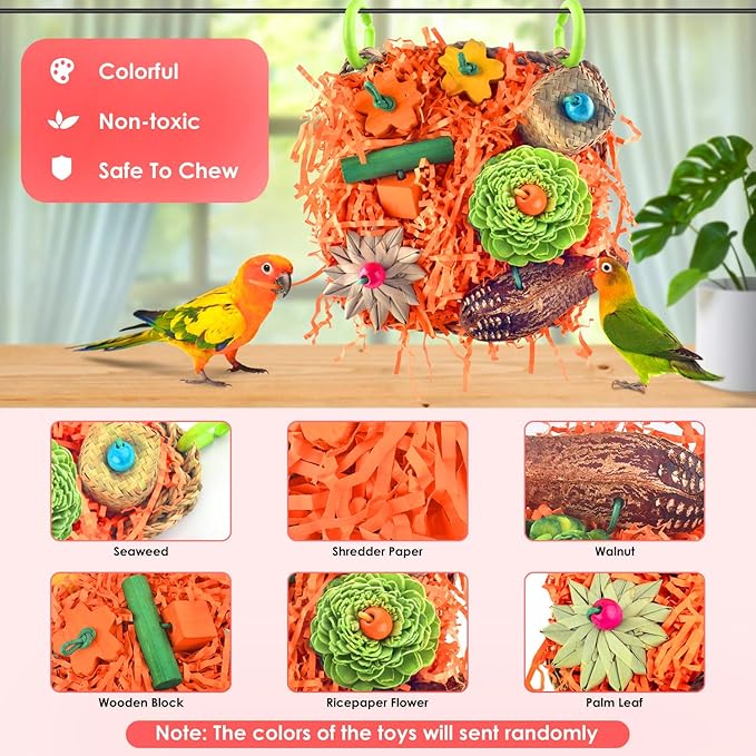 KATUMO Bird Toys, Conure Grass Mat Shredder Toys Parakeet Toys Parrot Foraging Toys for Cockatiel Conure Lovebird Parakeet Small to Medium Birds