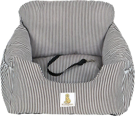 Dog Car Seat for Small Dogs,Fully Detachable and Washable Puppy Dog Booster Seats with Storage Pockets and Clip-On Safety Leash,Non-Slip Base Dog Bed Dual-use for Car and Home (Brown)