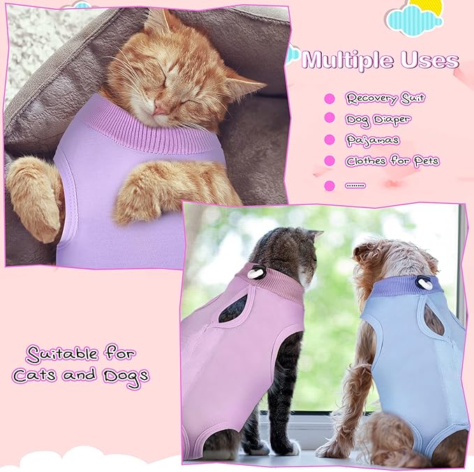 Nuanchu 3 Pieces Cat Recovery Suit Kitten Recovery Suit E-Collar Alternative for Cats and Dogs Abdominal Skin Anti Licking Pajama Clothes Sets(Medium)