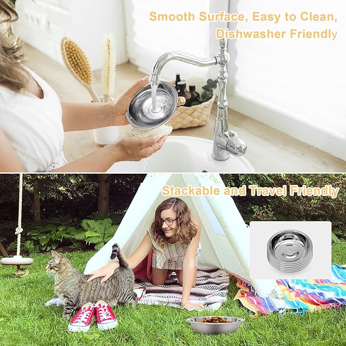 5 PCS Stainless Steel Cat Bowl-Shallow Wide Flat Cats Food Bowls,Metal Kitten Dishes Whisker Friendly Fatigue Relief,Replacement Basic Kitty Plates for Elevated Stand,Dishwasher Safe…