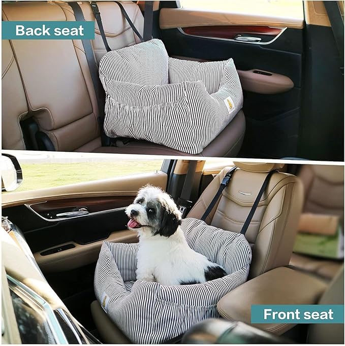 Dog Car Seat for Small Dogs,Fully Detachable and Washable Puppy Dog Booster Seats with Storage Pockets and Clip-On Safety Leash,Non-Slip Base Dog Bed Dual-use for Car and Home (Blue)