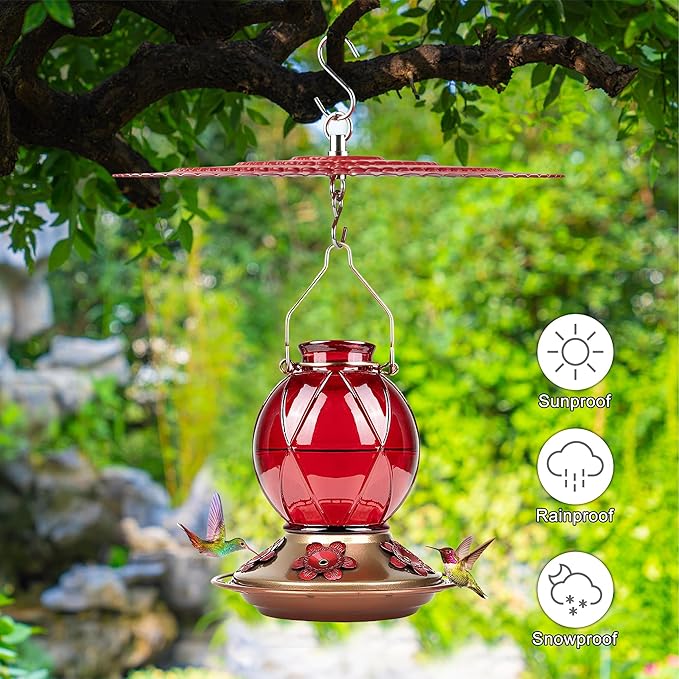 11.2" Metal Bird Feeder Rain Guard, Red Dome Shield Cover Umbrella Shade for Hummingbird Oriole Feeder, Baffles for Bird Feeders