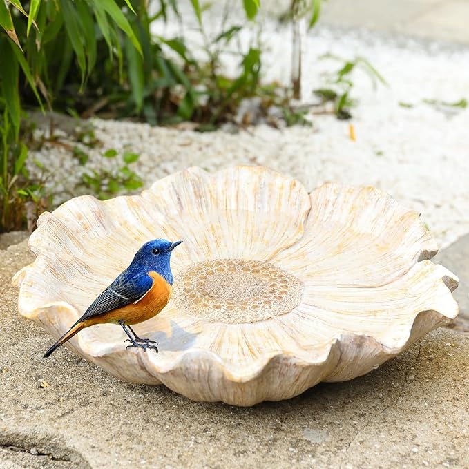 MUMTOP Bird Baths for Outdoors, Antique Outdoor Garden Bird Bath Resin Flower Birdbath Bowl for Outside Yard Table Decor