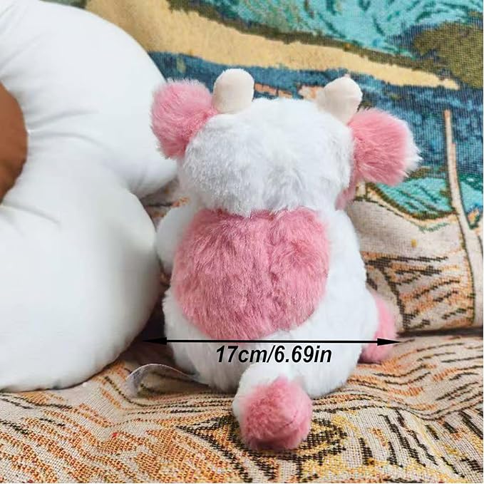 Pink and White Cow Weighted Stuffed Animal 20cm/7.87in Cute Sitting Cow Plush Toy with Smile Soft Fluffy Small Farm Plushie for Kids Adults Birthday Festival Gift Bed Home Office Decor Toys