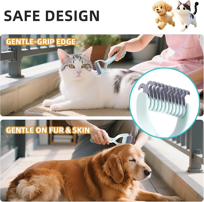 Pet Hair Removal Comb,New Cat Brush with Release Button,Pet Grooming Brush for Short&Long Pet Hair,Deshedding Brush for Pet (Green Set)