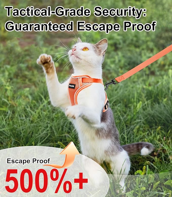 Cat Harness and Leash for Walking Escape Proof Soft Adjustable Cat Leash Breathable Comfortable Vest Easy to Wear Kitten Harness for Outdoor Travel Orange XS