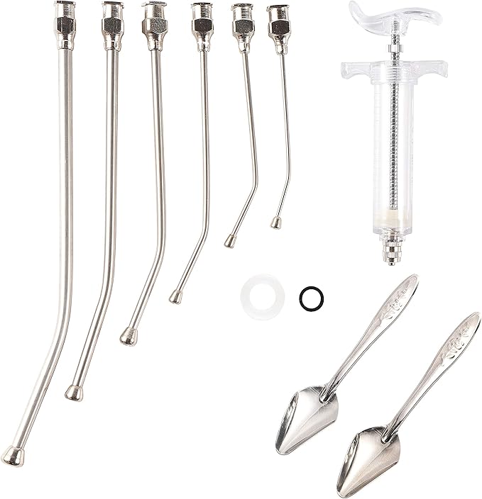 Baby Bird Feeding Syringe Feeding Tubes for Birds Parrot Hand Feeding Syringe with 6 Pcs Curved Gavage Tubes and Stainless Steel Metal Feeding Spoon (20ML)