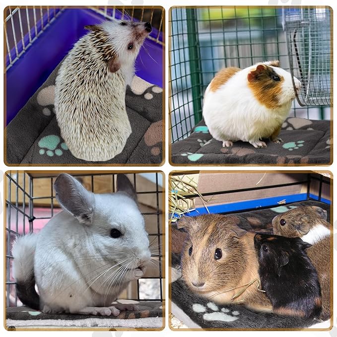 Tuanse 4 Pack Ultra Soft Dog Cat Bed Mat with Cute Prints Reversible Fleece Dog Crate Kennel Pad Cozy Washable Thickened Hamster Guinea Pig Pet Bed Mat for Small Animals(13 x 10 Inches,Black)