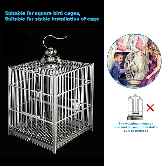 No Mess Bird Feeder for Cage - Automatic Bird Feeder Transparent Food Container Acrylic No Spill Cage Seed Catcher with Stainless Steel Hooks for Parrot Parakeet Cockatiels Lovebirds