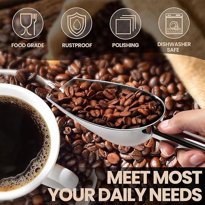 12oz Stainless Steel Ice Scoop for Freezer with Magnetic Hook– Dishwasher Safe Ice Scooper for Ice Machine with Long Handle – Metal Scoop for Ice Bucket, Dog Food, Flour, Canisters