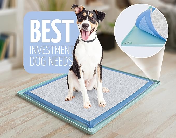 TidyFriend Dog Pee Pad Holder Tray Fits for 30” x 23” Pee Pads with Corner Lock Holes, Raised Edges, Non-Spill, Easy to Clean Silicone Dog Potty Tray Holder, For Indoor Floor Protection (Turquoise)