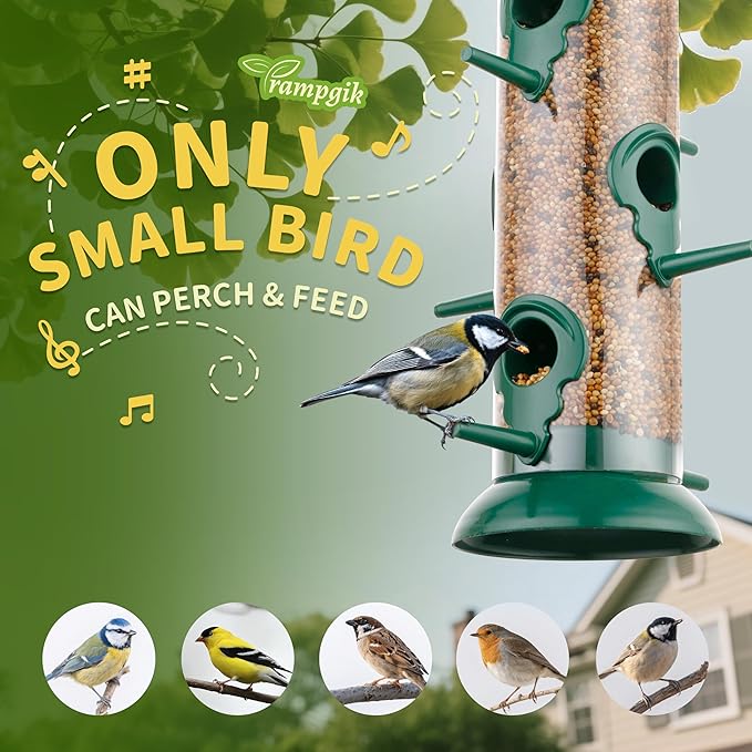 Metal Tube Bird Feeders for Outdoors Hanging,Finch Feeders for Outside,Chew-Proof Hanging Birdfeeder,Squirrel-Proof 6 Ports Bird Feeder 13 Inch,Anti-Rust,Green,1 Pack(Seed is not Included)
