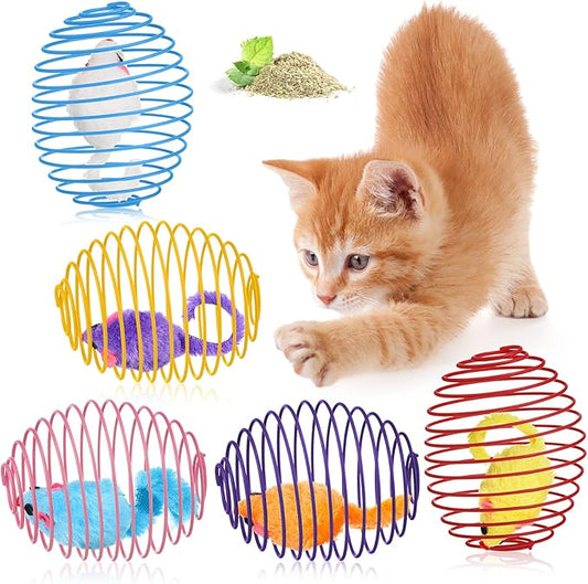 Jecery 5 Pcs Halloween Cat Spring Balls Toys Stretchable Rolling Balls Colorful Playful Coils Interactive Spring Action Toy Caged Rats for Kitten Cat Pet Supplies(Catnip Rats,Multicolor,5 Pcs)