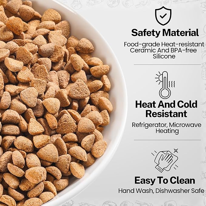 Cat Food Bowls, Whisker Friendly Ceramic Cat Bowls with Nonslip Silicone Bottom, Pack of 3 Quiet Cat Dishes and Plates for Feeding Indoor Cats, Kittens and Small Dogs(Fishbone)