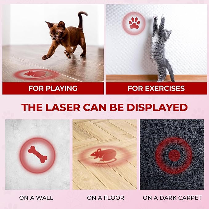 O'ANTOO Cat Toy - Dog Toy | Wall Image Projector | Indoor Interactive Cat Toy with 5 Different Designs | Ideal for Dog, Cat, Kitten, Puppy (White)