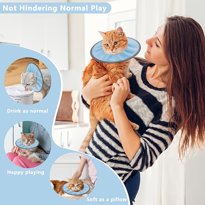 Lightweight Cat Cone Collar Soft, Soft Comfortable Cat Recovery Collar After Surgery, Elizabethan E Collar for Cats, Cone for Cats to Stop Licking (Baby Blue, Large)