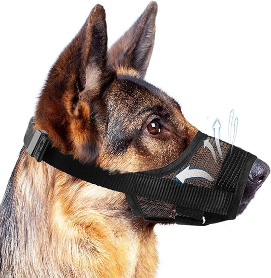 Dog Muzzle, Soft Mesh Muzzle for Large Dog Mouth Guard, Breathable Adjustable Muzzles to Prevent Biting, No Bark Muzzle for Dogs Allow Panting Drinking (Black, L)