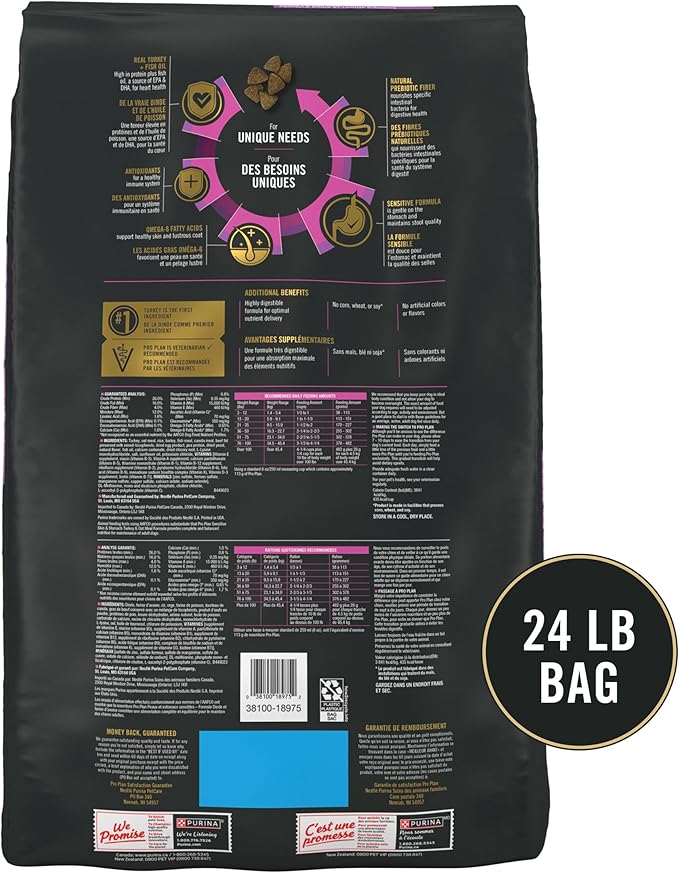 Purina Pro Plan Sensitive Skin and Stomach Dry Dog Food Turkey and Oat Meal - 24 lb. Bag