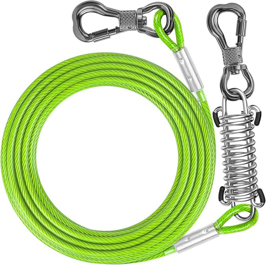 Tresbro 100FT Dog Tie Out Cable with Spring, Shock Absorbing Tether Chains for Outside Aavilable in 10/15/20/25/30/40/50/70/100/120 FT, Heavy Duty Leads for Yard for Medium & Large Dogs Up to 500 LBS