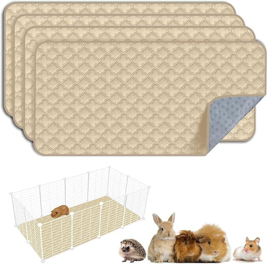 Washable Guinea Pig Cage Liner - 4 Pack Reusable Washable Pee Pads，Waterproof Guinea Pig Bedding for Small Animal - Rabbit Bunny Hamster Puppy (Cream, 24" X 47" - 4 Pack)