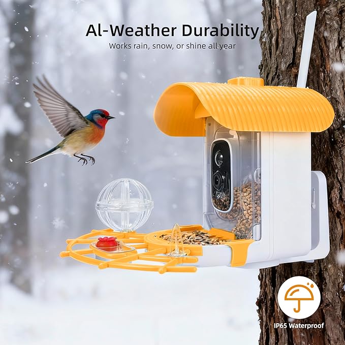 Bird Feeder with Camera, Smart Bird Cam with AI Identify BirdSpecies, Auto Record BirdVideo, Instant Notifications, 2K Video Live Stream Camera with Solar Panel for Birds Lover