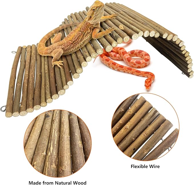 BNOSDM Large Reptile Hide Tortoise Hideout Bearded Dragon Wooden Bridge Snake Climbing Tunnel Habitat Decor for Lizards Spiders Gecko Ball Python