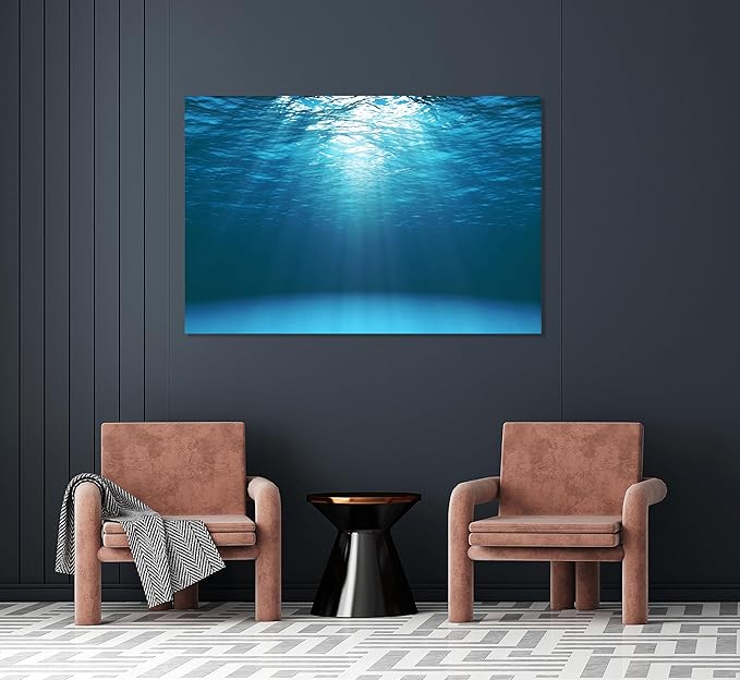 Nature Wall Art Prints - Ocean Forest Mountain Lake Canvas Landscapes - Small to Extra Large Living Room Bedroom Kitchen Bathroom Décor (Sun Rays Under Water, 31L" x 47W")