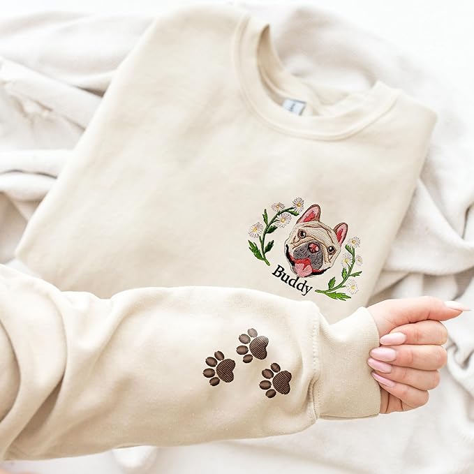 LOVELYPOD Custom Embroidered Dog Mom Sweatshirt with Dogs Names, Pet Photo Shirt, for Dog Lovers