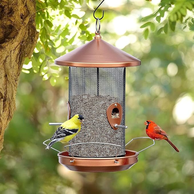 Large Bird Feeders for Outside: 12.6inch Metal for Outdoors Hanging with Copper for Garden Yard Outside Decor Cardinal Finch - Gardening Gifts for Women Men