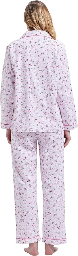 GLOBAL Flannel Pajamas for Women 2-Piece Comfy and Cozy Flannel Pj Set Cotton Loungwear