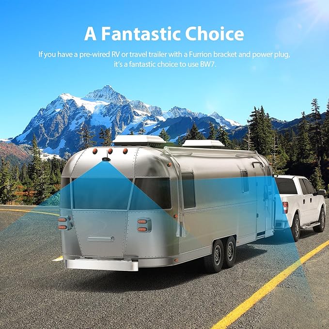3-Camera Wireless RV Backup Camera System with 7-Inch Monitor, 1 Rear Sharkfin, 2 Side Cameras, DVR Monitor & IR Night Vision, IP69K Waterproof, Compatible with Furrion Pre-Wired RV Trailer
