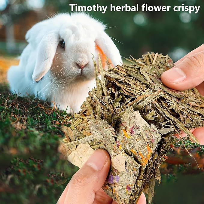 Hamiledyi Rabbit Chew Toys 30 Pieces Natural Timothy Hay Chips Bunny Molar Treats with Herbal Floral Scent for Guinea Pig Chinchilla Hamster