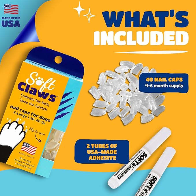 Soft Claws Nail Caps for Dogs with Non-Slip Design Made in USA - 40 Dog Nail Covers for Long-Lasting Protection of Floors and Furniture - Black, X-Large