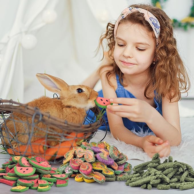 KATUMO Rabbit Chew Treats - 430g Mixed Natural Timothy Hay Pumpkin Carrot Beet Spinach Chew Toys for Rabbit Guinea Pig Hamster Bunny Chinchilla Gerbil Small Rodent Pets