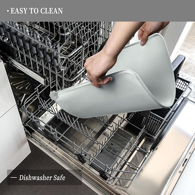 Waterproof Pet Feeding Mat with High Raised Edges, Heavier and Thicker Placemats for Cat Dog Water Bowl with BPA Free, Dogs Cats Food Mats for Messy Drinkers to Prevent Spill and Protect Floors