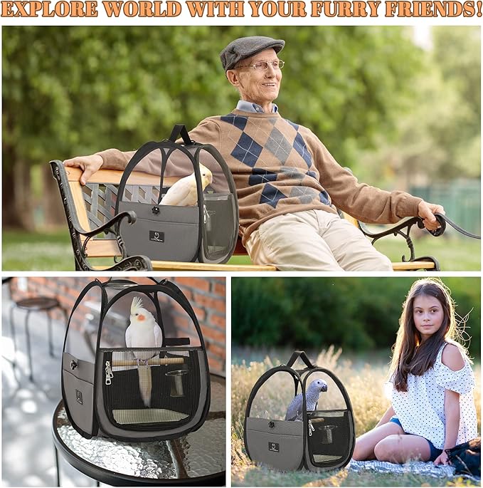 A4Pet Bird Carrier for Travel - Small Bird Travel Cage, Bird Bag with Stand, Tray and Feeding Cup, Portable and Lightweight for Small Animal Carrier