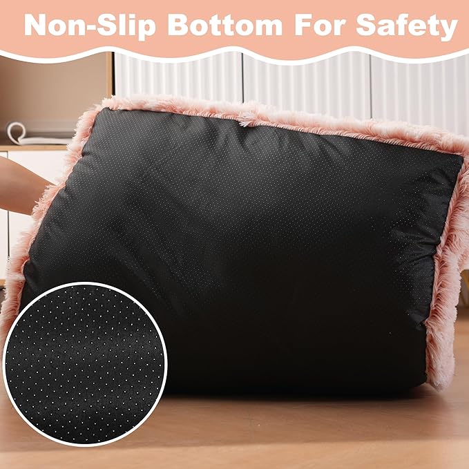 Bedfolks Waterproof Crate Bed, Plush Dog & Cat Bed with Washable Cover, Faux Fur Kennel Pad, 17"x12", Pink