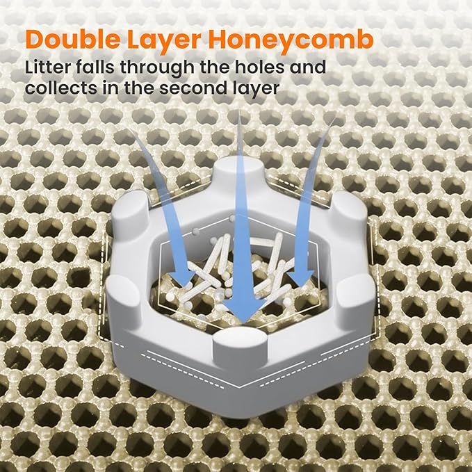 Jumbo Cat Litter Mat, 46x26 Inches Double Layer Honeycomb Litter Trapping Mat, Non Slip Waterproof Urine Proof Extra Large Cat Litter Box Mat, Kitten Supplies and Essentials, XXL, Beige