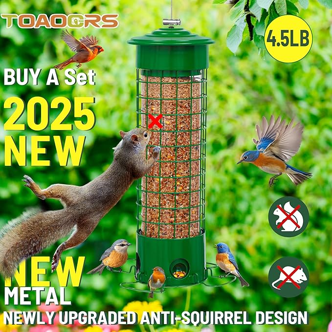 Squirrel Proof Bird Feeders,Bird Feeders for Outdoors for Viewing Lovers,4.5LB Large Capacity Design,Suspended All-Metal Trim 16.3 Inch All Weather Feeder