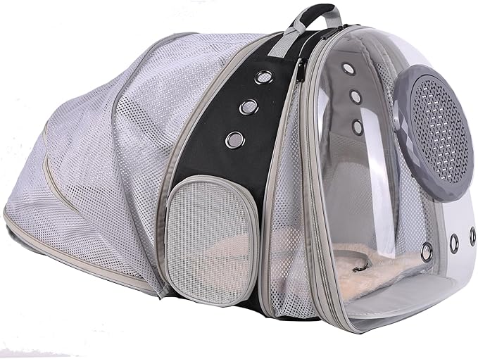 Dual Expandable Cat Backpack with Bubble Dome, Large Cat Carrier Space Capsule Clear Window, Fits up to 20 Pounds Fat Cat, Small Puppy and Bunny, Pet Travel Vet Bag