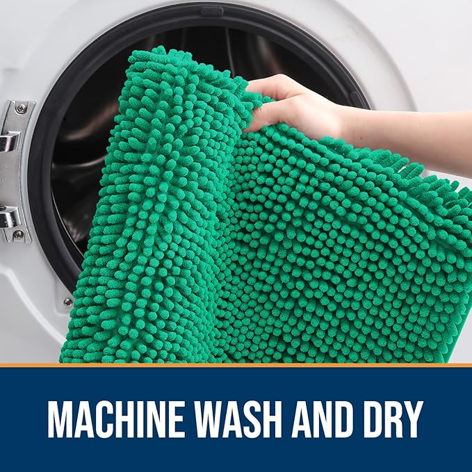 OLANLY Dog Door Mat for Muddy Paws 30x20, Absorbs Moisture and Dirt, Absorbent Non-Slip Washable Doormat, Quick Dry Chenille Mud Mat, Entry Indoor Entryway Carpet for Inside Floor, Emerald Green