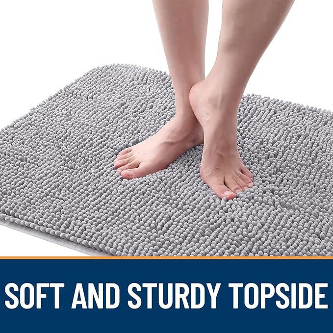 OLANLY Dog Door Mat for Muddy Paws 54x24, Absorbs Moisture and Dirt, Absorbent Non-Slip Washable Doormat, Quick Dry Chenille Mud Mat for Dogs, Entry Indoor Entryway Carpet for Inside Floor, Light Grey