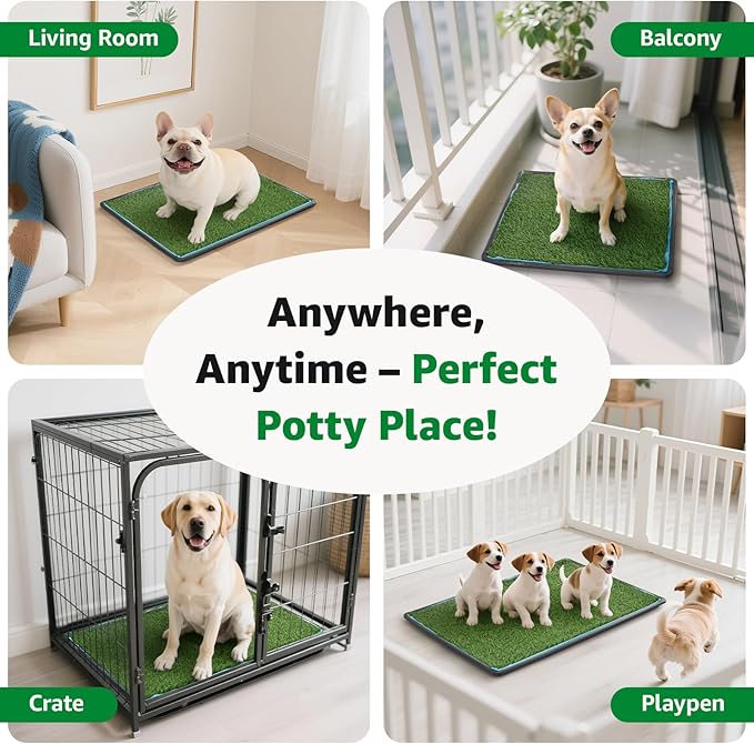 Dog Grass pad with Tray,29”x 18” Indoor Dog Potty with 2 Packs Replacement Artificial Fake Grass-5 Packs Disposable Puppy Pads,for Puppy Training Apartment,Apartment Use